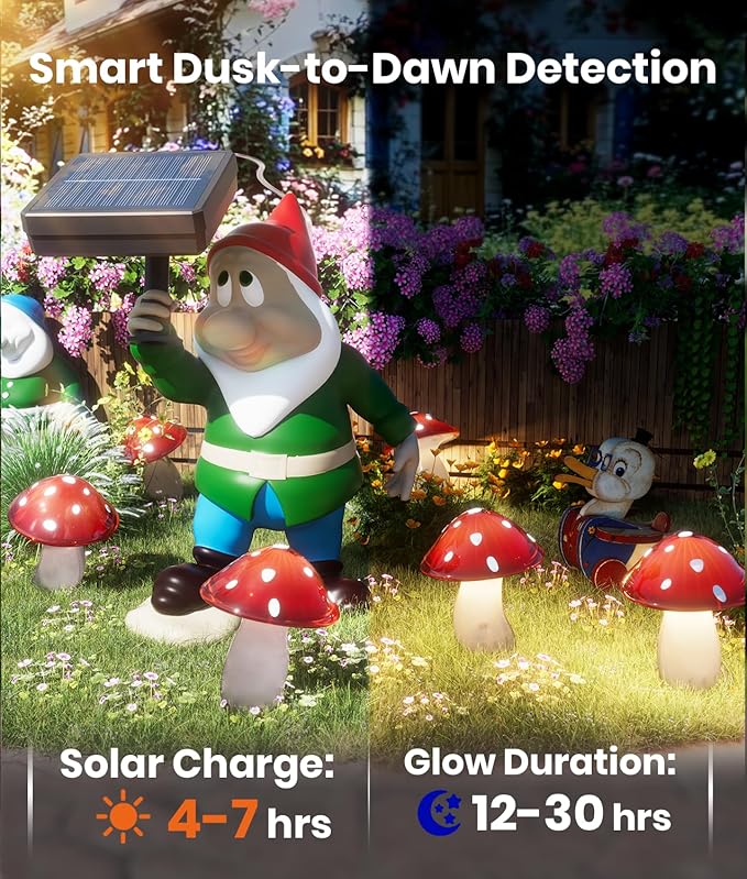 Upgraded Solar Mushroom Lights Outdoor, 9 Pack Garden Stake Light with 8 Lighting Modes, IP65 Waterproof Solar Pathway Fairy Decor for Yard/Flower Bed/Patio/Landscape/Backyard, Christmas Gift, 30 FT