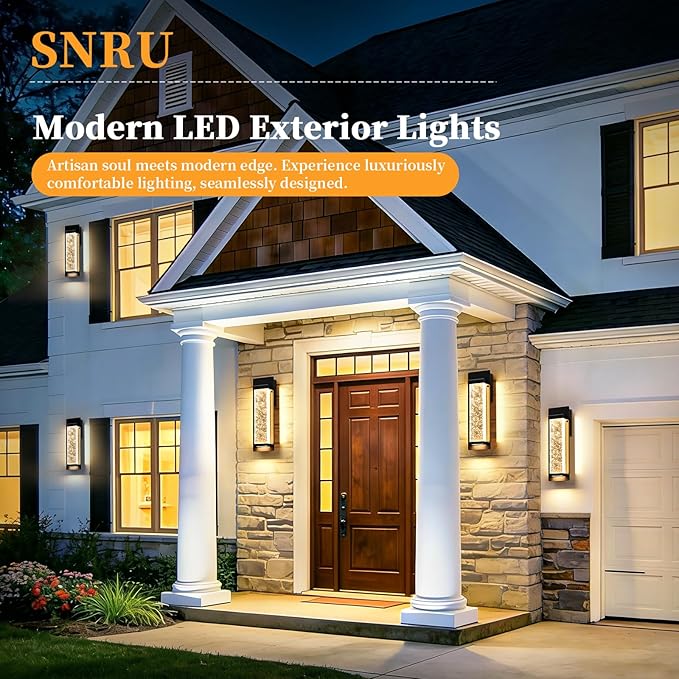 14" Bubble Glass LED Outdoor Wall Sconce Lights Exterior 2-Pack, Waterproof Modern Outdoor Porch Lights Wall Mount 3000K, 12W Black Exterior Lighting Fixtures Coach Lights for Garage House
