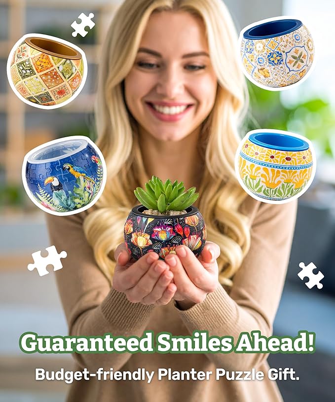 PieceRelax 3D Puzzle Planter 80 Pieces - Flower Pot - Danish Folklore Style, Home Decor Flower Pots for Indoor Cactus, Succulents Pots [K1117]