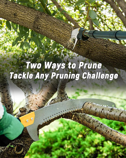 11FT Pole Saw with Adjustable Length for Tree Trimming, Lightweight Manual Pruning Saw with Mn Steel Blade, Long Extension Branch Cutter Pole Pruner for Yard, Garden, Patio and Forestry Use