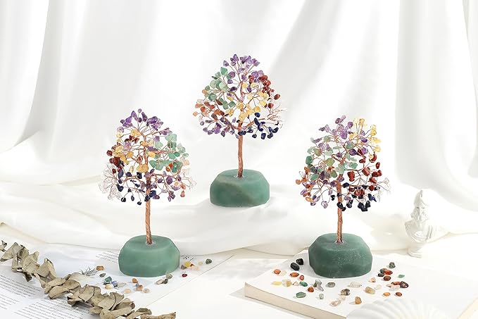 SITUMEIZI 7 Chakra Crystals 7.09IN Healing Stones Natural Green Aventurine Base Copper Wire Tree Life Reiki Gifts for Women Sister Room Office Desk Decor Birthday House Warming Gift