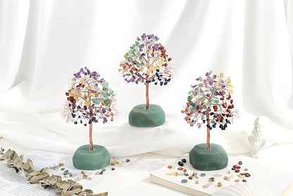 SITUMEIZI 7 Chakra Crystals 7.09IN Healing Stones Natural Green Aventurine Base Copper Wire Tree Life Reiki Gifts for Women Sister Room Office Desk Decor Birthday House Warming Gift