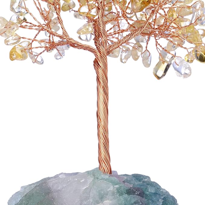 Jovivi Natural Citrine Crystal Tree, Raw Healing Crystals Fluorite Base Bonsai Money Tree for Home Office Table Decor Wealth and Luck