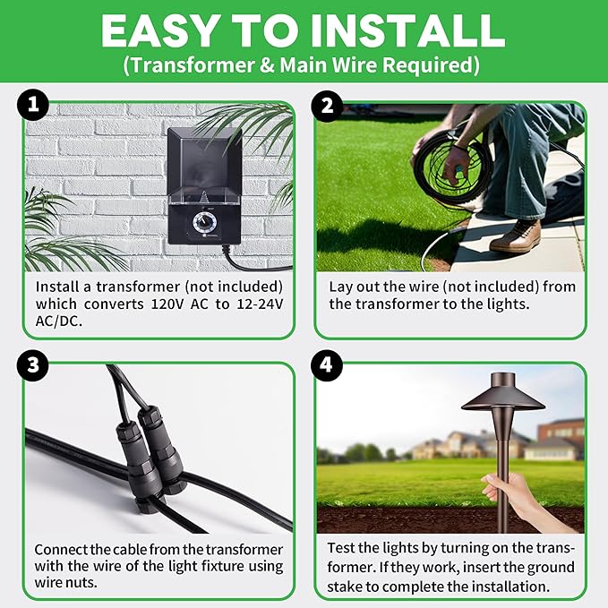 Landscape Path Lights, 3000K/4000K/5000K Selectable Pathway Lights, 12V Low Voltage Wired, LED Outdoor Waterproof, 5W 150LM ORB Aluminum for Yard Walkway Driveway Garden