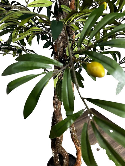 Cypress & Alabaster Handmade 6.5ft Mediterranean Olive Artificial Tree with Ethically Sourced Real Wood Trunks, Hypoallergenic, 6.5-Foot, Green