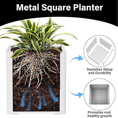 Large Metal Outdoor Planter Box 24" W x 24" D x 24" H, Cube Planters for Outdoor Plants, Large Square Flower Pot for Patio, Deck, Garden, Yard