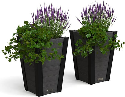 Mayne Vista 22in Outdoor Planter 2-Pack- Modern Tall Tapered Design with Drainage Hole for All Season Use - Ideal Front Porch Decor & Patio Planter - Easy Assembly