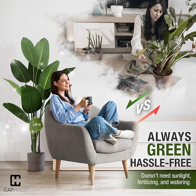 CAPHAUS 6FT Artificial Bird of Paradise Tree, UV Resistant Potted Fake Plant with Dried Moss for Indoor Outdoor Use, Realistic Large Floor Plant for Home Office Decor, No Maintenance