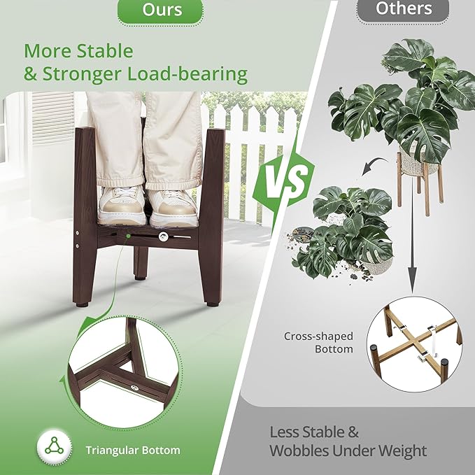 LUE BONA 2 Pack HDPS Plant Stand, Adjustable Plant Stand Indoor for 8-12 Inches Pots, Mid Century Modern Plant Holder for Indoor, Outdoor, Coffee Brown