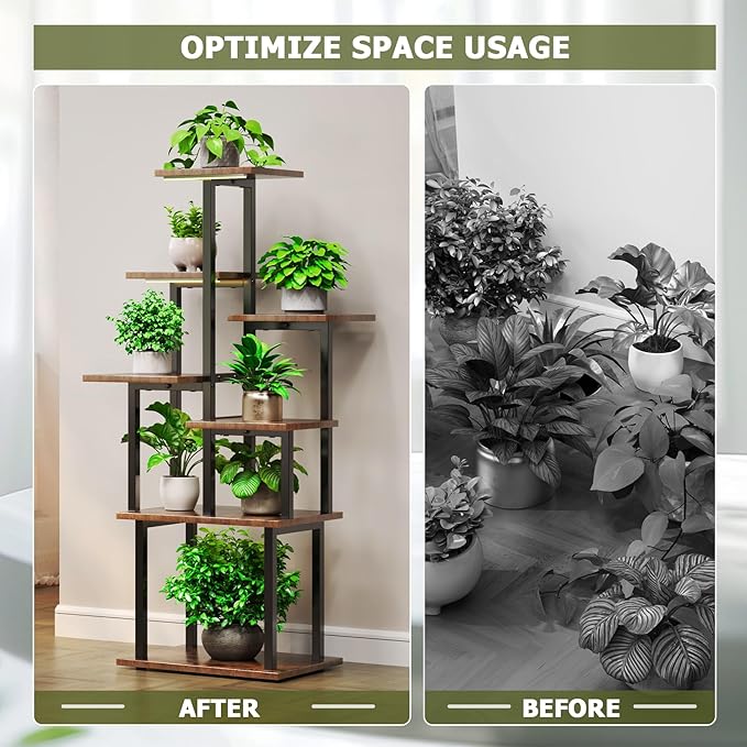 TC-HOMENY Plant Stand Indoor with Grow Lights, 45" Tiered Metal Plant Shelf, 45" Tall Plant Stand for Indoor Plants Multiple, Large Plant Rack Display Shelves, Corner Plant Holder for Living Room, Patio