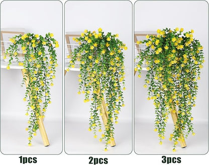 RECUTMS Outdoor Fake Hanging Plants,Hanging Plant Vine,Faux Eucalyptus Leafs Greenery Vine Plant Faux Plants Fake Plants Greenery for Jungle Theme Party Wedding Decoration(Yellow)