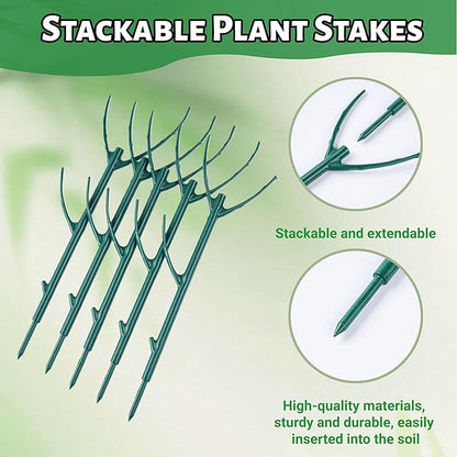 10 Pack Adjustable Plant Support Stakes,Stackable Plant Support Pole with Garden Ties and Clips, Suitable for Monstera,Climbing Plants and Indoor Outdoor Plants