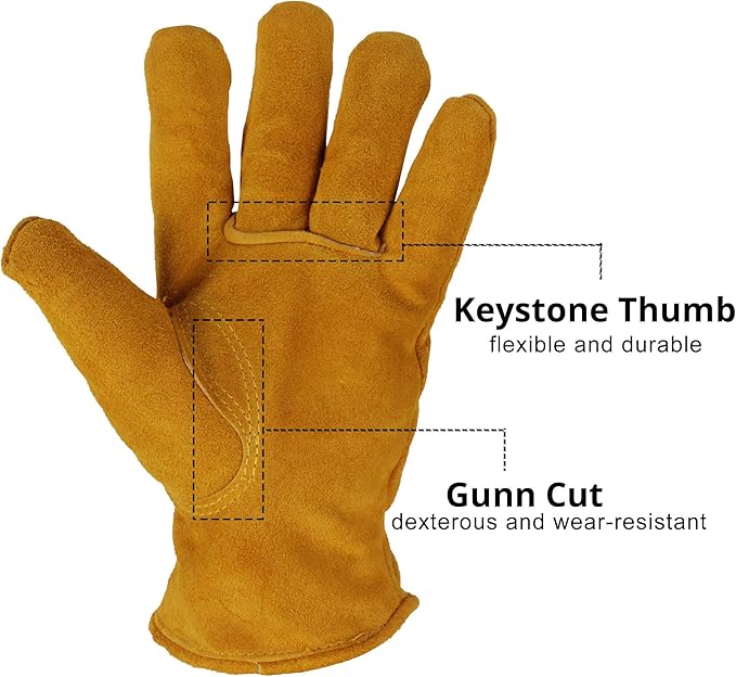 OZERO Work Gloves Winter Insulated Snow Cold Proof Leather Glove Thick Thermal Imitation Lambswool - Extra Grip Flexible Warm for Working in Cold Weather for Men and Women (Gold,Medium)