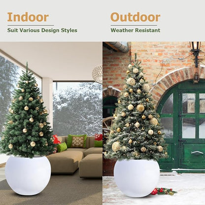 12.8" H x 16" D Globo Fiberstone Round Planter with Drainage Hole, Smooth Finishes, Weather Resistant for Indoor and Outdoor Use, Included 2 Extra Coco Mats (White, 10.7" Pot Opening)