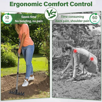 Weeding Rake Tool, Garden Weed Puller with Detachable Long Handle, 62 Inch Heavy Duty Hand Weed Remover Tool for Lawn, Yard, Atio and Backyard (5 Tines)