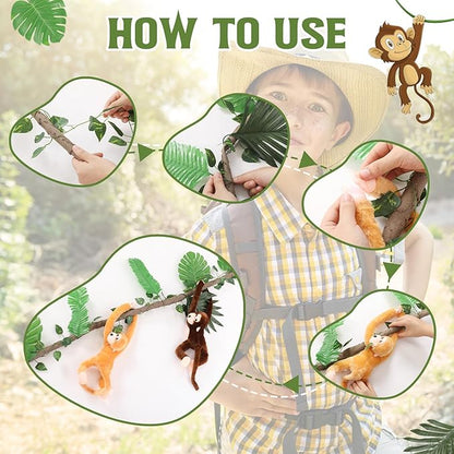 Bucherry Jungle Theme Party Decorations Forest Party Supplies Tropical Rainforest Leaves with Fake Vines Artificial Rattan Monkey Stuffed Animal for Indoor Outdoor Forest Jungle Themed Birthdays Decor