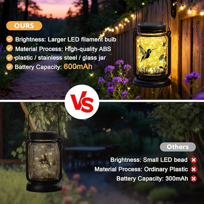 Hummingbird Solar Lanterns Outdoor Waterproof -Birthday, Mothers Day Gifts for Women Mom Grandma, Mason Jar Garden Lights for Patio, Yard, Porch, Balcony, Durable Garden Decor
