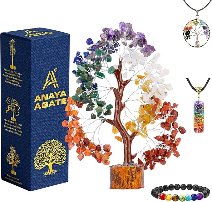 7 Chakra Healing Crystal Tree of Life Kit, Bracelet, Pendant, Necklace, Feng Shui Money Bonsai Tree, Positive Energy for Women, Mom, Sister and Housewarming Decoration