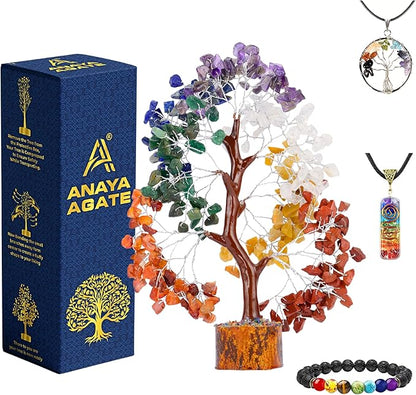 7 Chakra Healing Crystal Tree of Life Kit, Bracelet, Pendant, Necklace, Feng Shui Money Bonsai Tree, Positive Energy for Women, Mom, Sister and Housewarming Decoration