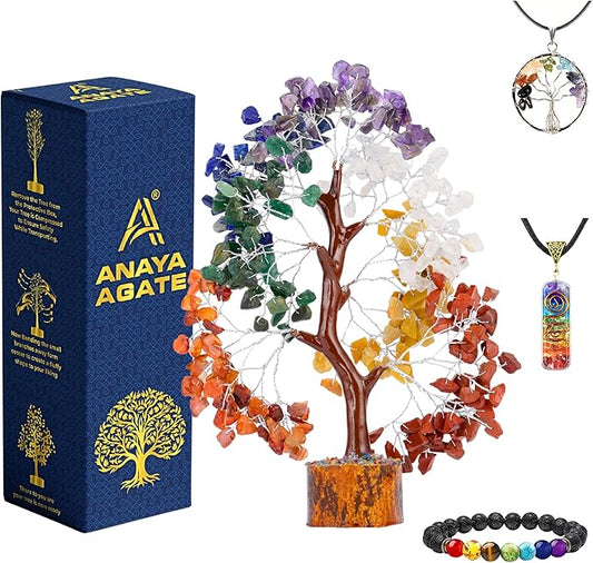 7 Chakra Healing Crystal Tree of Life Kit, Bracelet, Pendant, Necklace, Feng Shui Money Bonsai Tree, Positive Energy for Women, Mom, Sister and Housewarming Decoration