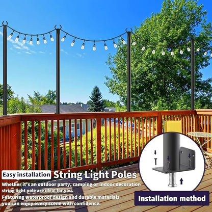 5 Ft String Light Poles 8 Pack, String Light Poles for Outside with Fixing Clips,Hanging Light Poles for Deck Fence Garden Backyard Wall Bistro,Metal Poles for Outdoor String Lights