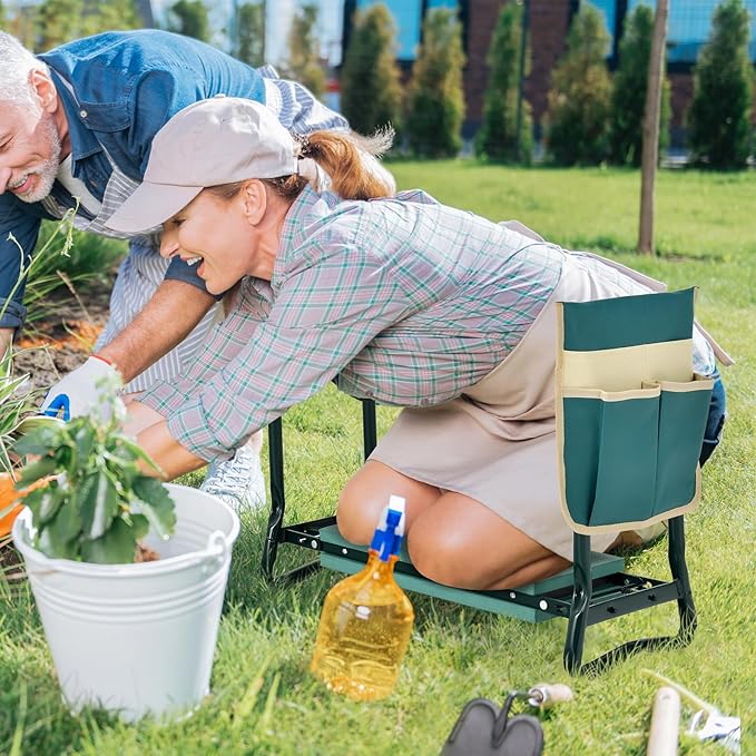 Giantex Garden Kneeler & Seat, Folding Gardening Stool, Portable Garden Bench with EVA Foam Pad, Heavy-Duty Metal Frame, Gardening Gift for Women Men Seniors (Holds 330 LBS) (with 1 Bags)