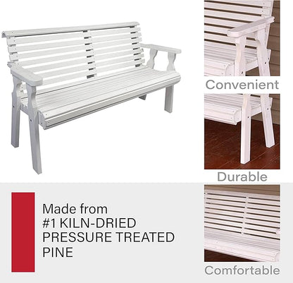 Amish Casual Heavy Duty 4 Foot Roll Back Outdoor Bench in White Stain - Amish Made in The USA from Treated Pine for Outdoor Durability, 700 Lb Weight Capacity