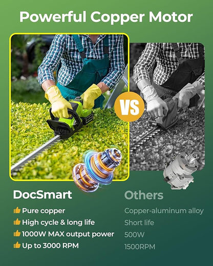 20'' Hedge Trimmer Cordless with 2pcs 4000mAh Battery, Electric Handheld Bush Clipper with Rechargeable Batteries, 3000RPM 180° Rotatable Head, 2/3'' Blade Gap Green