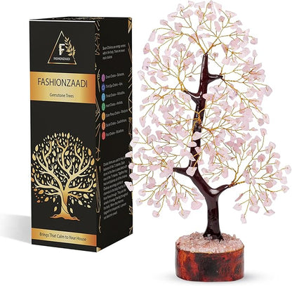 FASHIONZAADI Rose Quartz Crystal Tree of Life for Women Office Decor, Good Luck, Money, Meditation, Positivity, Handmade Healing Crystal Stones Bonsai Tree Spiritual Birthday Gifts for Women