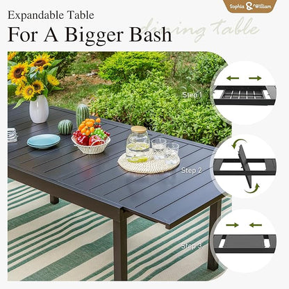 Sophia & William Outdoor Dining Set Patio Dining Sets Patio Table and Chairs Set 9 Pieces Outdoor Dining Table for 8 with Swivel Patio Chairs Patio Set for Garden Pool All Weather Grey