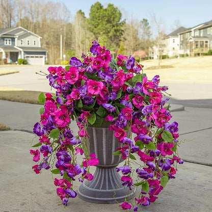 Fake Hibiscus Artificial Hanging Flowers Plants for Outdoors Spring Decoration, 4pcs Silk Hibiscus Vines Realistic UV Resistant Faux Flowers for Outside Planter Porch Patio Yard Wedding Party, Mix