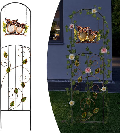 Solar-Powered Trellis for Climbing Plants Outdoor Made of Metal,Voumsil Owl Garden Trellis with Lights for Garden Decor,Court Yard,Balcony