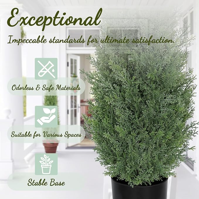 Artificial Cedar Topiary Trees, 5 FT Outdoor Faux Cedar Tree Evergreen Plant, 60 inch UV Rated and Fake Potted Cypress Tree Shrubs for Gateway Front Door Porch Balcony Yard Decor, Set of 2