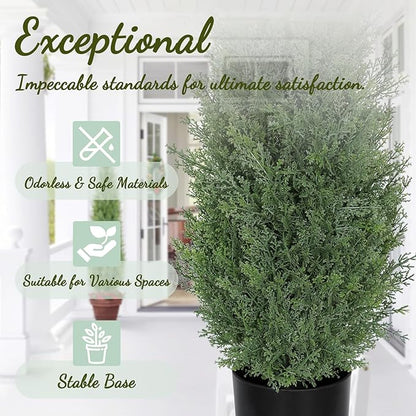 Artificial Cedar Topiary Trees, 5 FT Outdoor Faux Cedar Tree Evergreen Plant, 60 inch UV Rated and Fake Potted Cypress Tree Shrubs for Gateway Front Door Porch Balcony Yard Decor, Set of 2