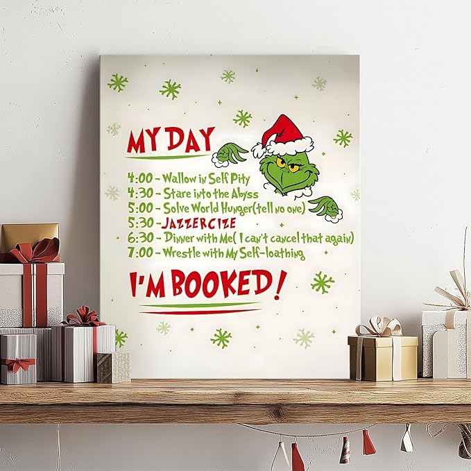 Funny Christmas Canvas Wall Art Decor - “My Day I'm Booked” Humorous Holiday Decor - 16X20 inch Unique Humorous Christmas Decoration for Living Room or Office - Premium Quality Canvas Print