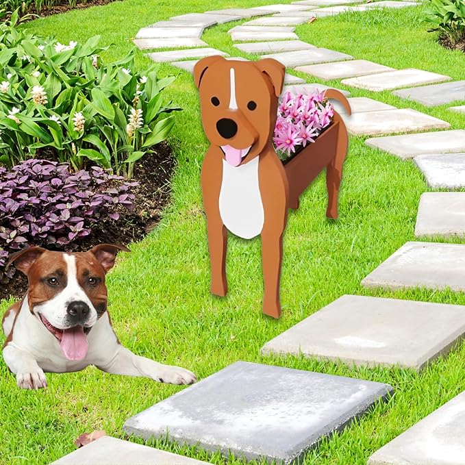 Staffordshire Bull Dog Planter Plant Pots,Cute Dog Flower Planter,Gifts for Pet Lovers,Unique Animal Plant Pots,Office,Indoor Outdoor Garden Decor(9.45in*5.79 * 13.39in)