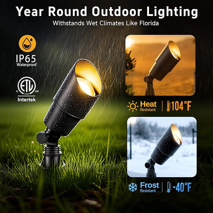 Gardenreet Spot Light Brass - Outdoor Landscape Spotlights 12V, LED Low Voltage Landscaping Uplights, All Weather Hard-Wired Black for Backyard Lawn with No Bulbs (8 Pack)
