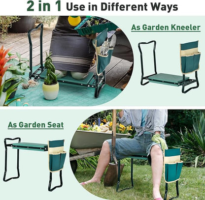 Giantex Garden Kneeler & Seat, Folding Gardening Stool, Portable Garden Bench with EVA Foam Pad, Heavy-Duty Metal Frame, Gardening Gift for Women Men Seniors (Holds 330 LBS) (with 1 Bags)