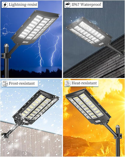 Gefolly SL-9600W Solar Street Light Outdoor 780000LM Wide Angle Commercial Parking Lot Lights Dusk to Dawn 6500K Flood Security Light IP67 Lamp for Basketball Court, Yard