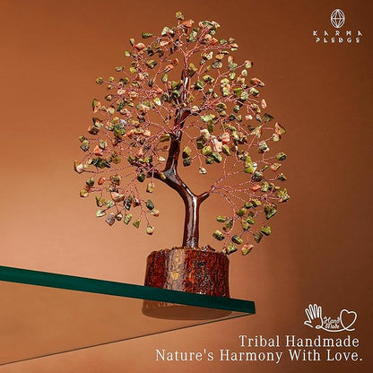 Crystal Tree of Life Unakite Healing Crystal Trees for Home & Office Decoration, Handmade Crystal Money Bonsai Trees for Positive Energy, Good Luck, Christmas Decor, Birthday Gifts for Women, Mom
