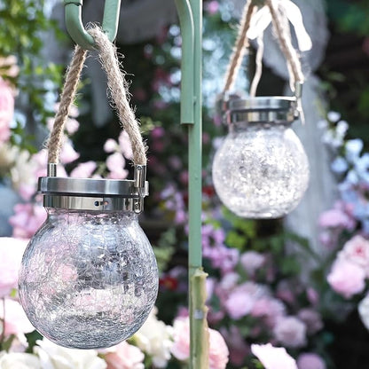Cooo Christmas Gifts 6 Pack Solar Lanterns Waterproof Outdoor Heavy Crackle Glass 30 LED Warm Firefly Lights Stainless Steel Lid 215% Solar for Women Mom Grandma Outdoor Table Lamps Garden Yard Decor