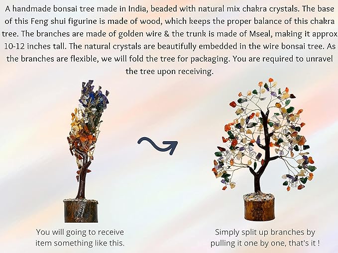 Multi Gemstone Natural Healing Premium Crystal Bonsai Feng Shui Fortune Money Tree of Life for Home Office Decor (Gift Box Ready,10-12 Inch)