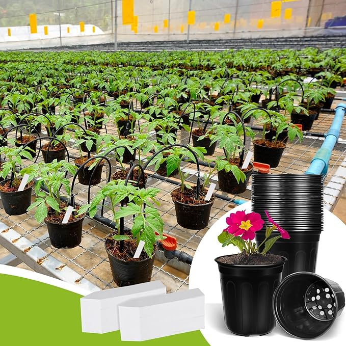 200 Pcs 1 Gallon Plastic Plants Nursery Pot with 200 Plant Labels Seed Starting Pots Plastic Pots with Drainage Hole for Seedlings, Cuttings, Transplanting (200, 1 Gallon)