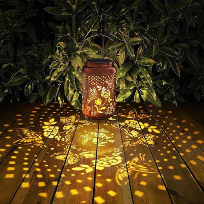 2 Pack Solar Lanterns Outdoor Waterproof, Butterfly Rose Garden Decor Birthday Gifts for Women Mom Grandma Hanging Solar Lights Metal Solar Decoration Outside for Yard, Patio, Lawn