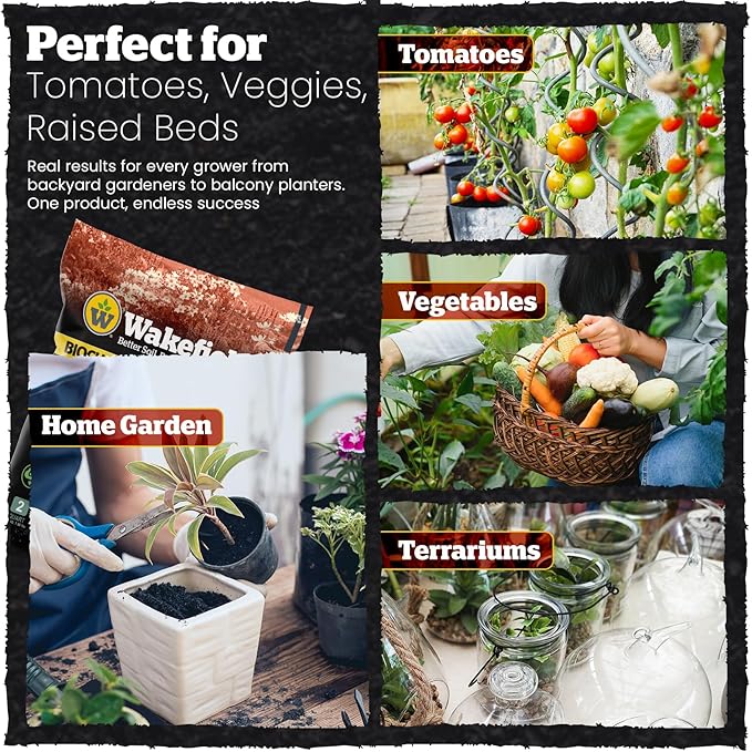 Wakefield Premium Biochar Blend – Organic Potting Soil for Vegetables, Tomatoes & Gardens – Potting Mix Enriched with Humic Acid & CarbonBoost – Versatile Top Soil for Indoor & Outdoor Plants-2quarts