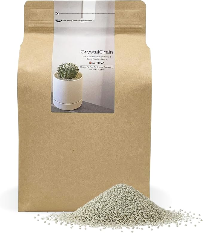 Sustainable Clean Soil for Succulents, Caudiciforms & Cacti, 2L (Medium Grain) Made in Japan – Nutrient-Enriched, No Mess, Reusable-La Terra Crystal Grain
