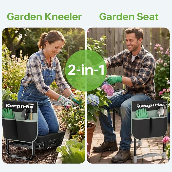 Garden Kneeler and Seat, Foldable Ergonomic Kneeling Bench with Tool Pouch 400 Lbs Heavy Duty 2-in-1 Comfortable Cushioned Kneeling Chair for Gardening Yard Work (Black)