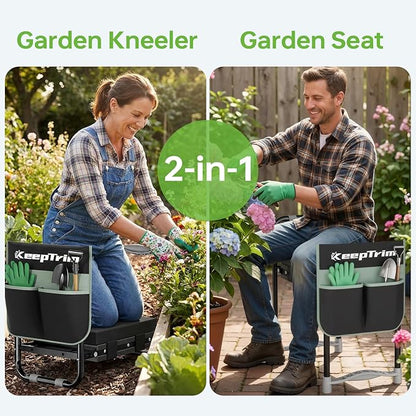Garden Kneeler and Seat, Foldable Ergonomic Kneeling Bench with Tool Pouch 400 Lbs Heavy Duty 2-in-1 Comfortable Cushioned Kneeling Chair for Gardening Yard Work (Black)