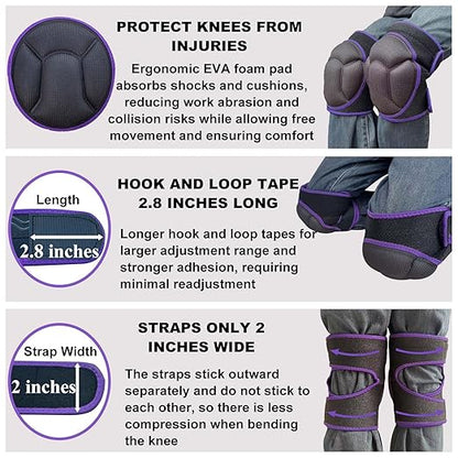 Gardening Knee Pads for Men/Woman, Adjustable Knee Pad for Washing Floors Cleaning House Kitchen, Comfortable Foam Knee Protector for Kneeling on Hard Floor, Soft Working Kneepads for Adult for Christmas, Purple L (1 Pair)