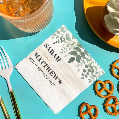 Big Dot of Happiness Personalized Boho Botanical Bride Party Napkins, Custom Greenery Wedding or Bridal Shower Decor, White 3-Ply Paper Beverage Napkins - 50 Count